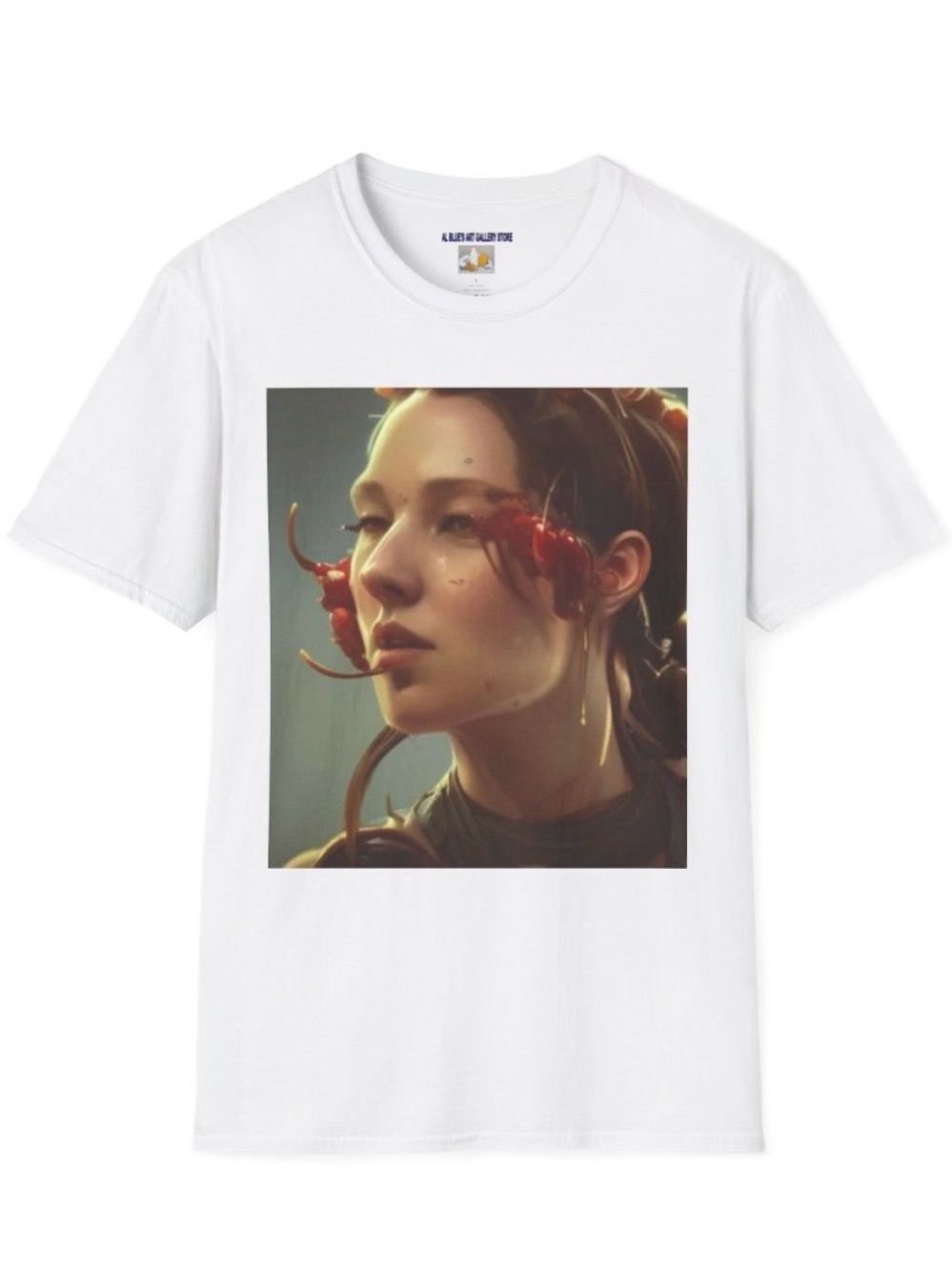 Al Blue designed ,White Short Sleeve Tee with Artistic Portrait Print